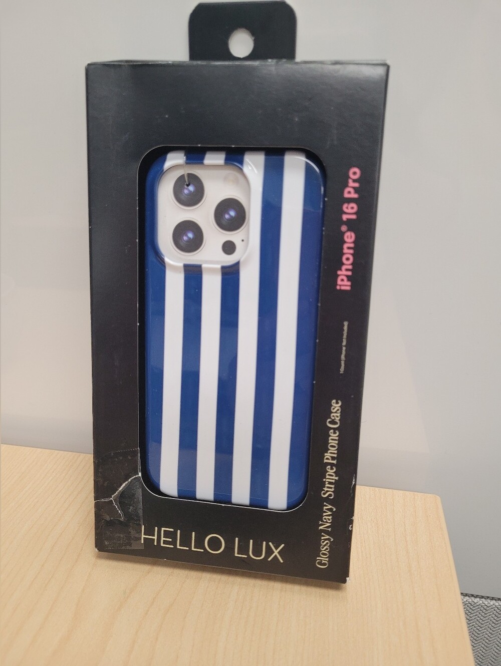 Hello Lux Navy Cabana Stripe Glossy iPhone Case for the iPhone 16 Pro